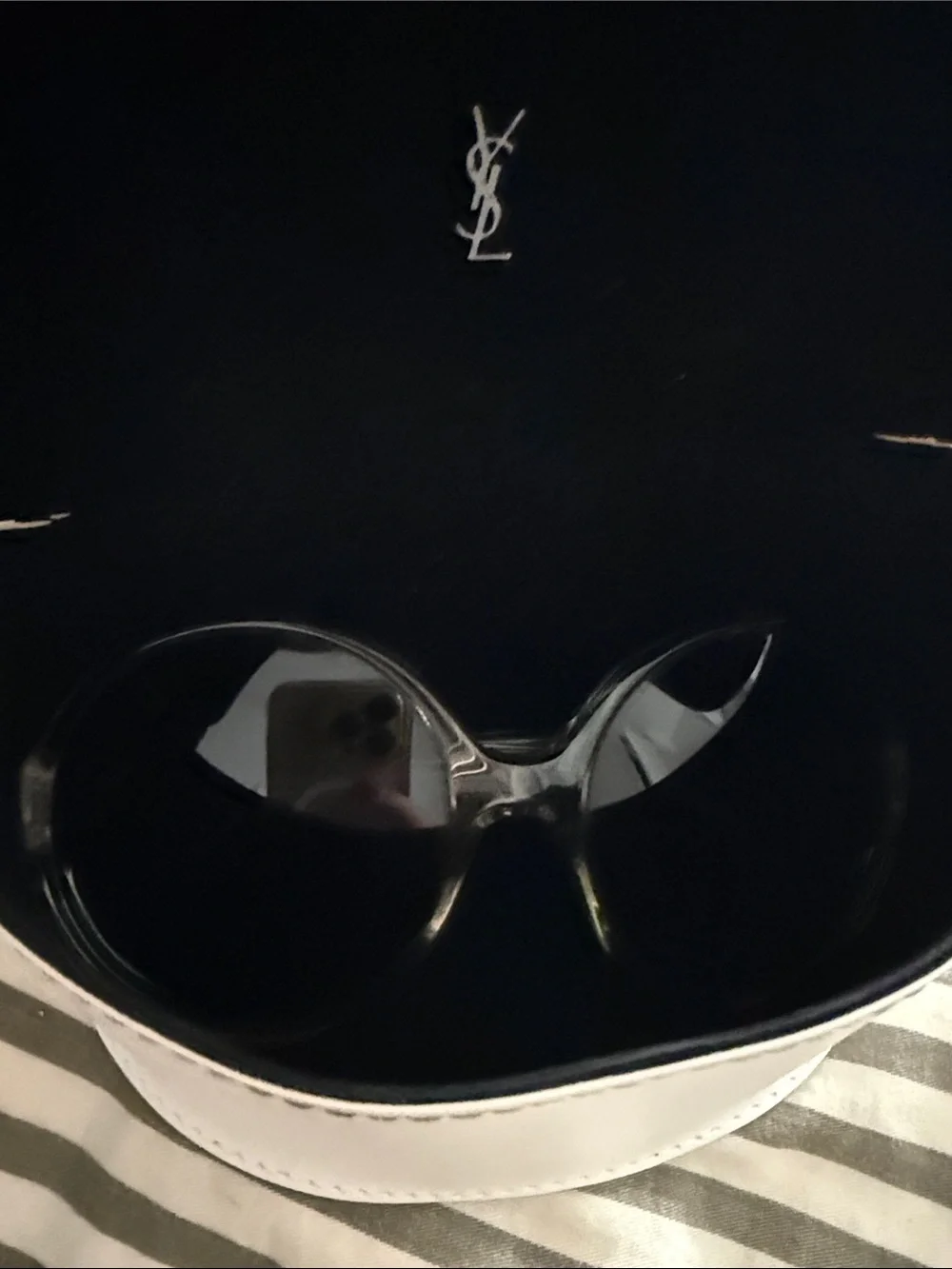 Yves Saint Laurent Clear Frame Black Lens Round Sunglasses